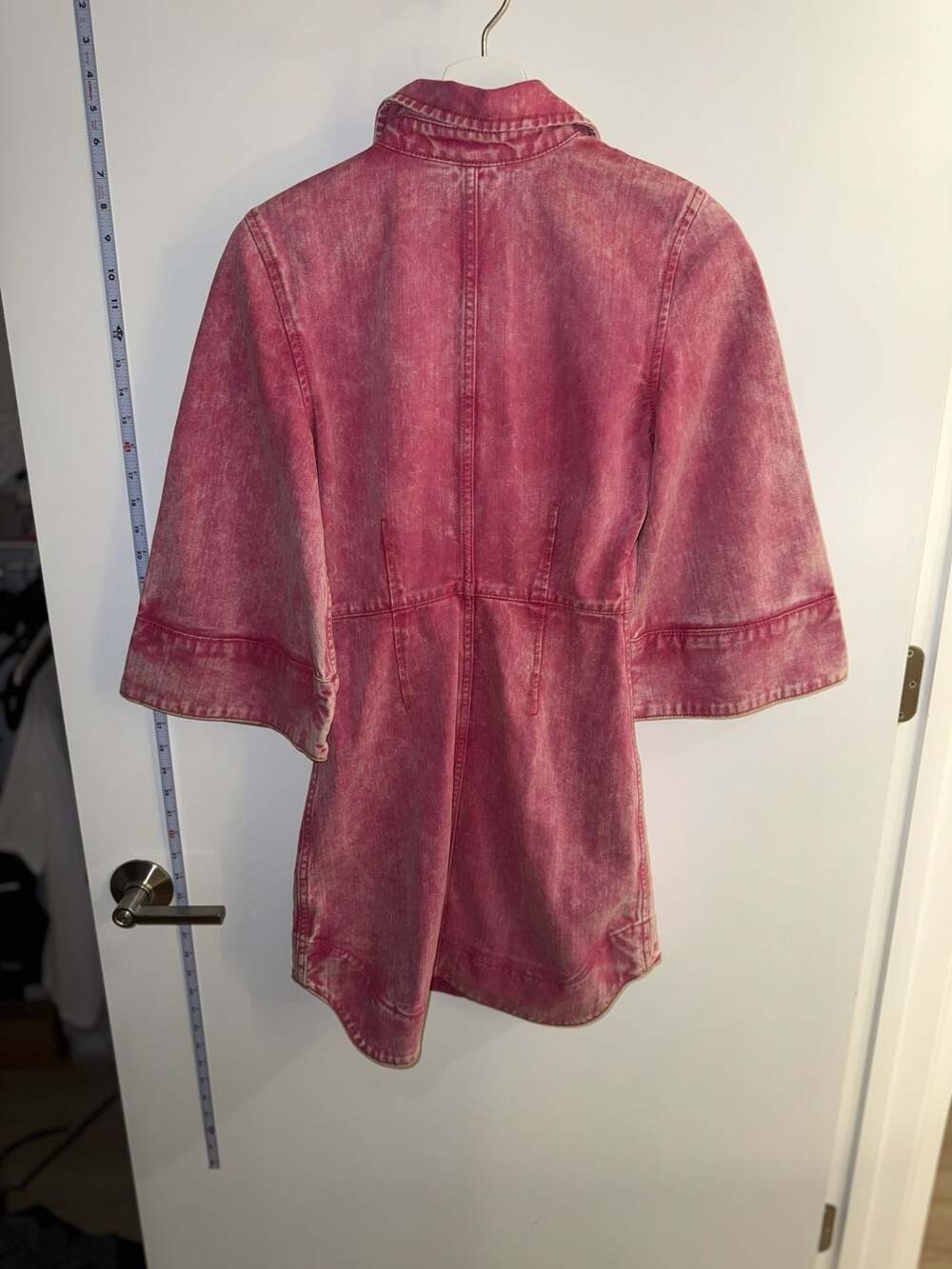 Ganni Pink Acid Wash Denim Button-Down Mini Dress Size 34 - Picture 2 of 9